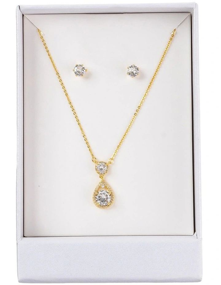 Cz Stud And Pendant Box Set Gjne006M in Gold image 2