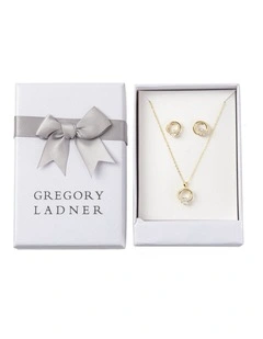 Gregory Ladner Double CZ Circle Earring And Necklace Set GJBF012M in Gold