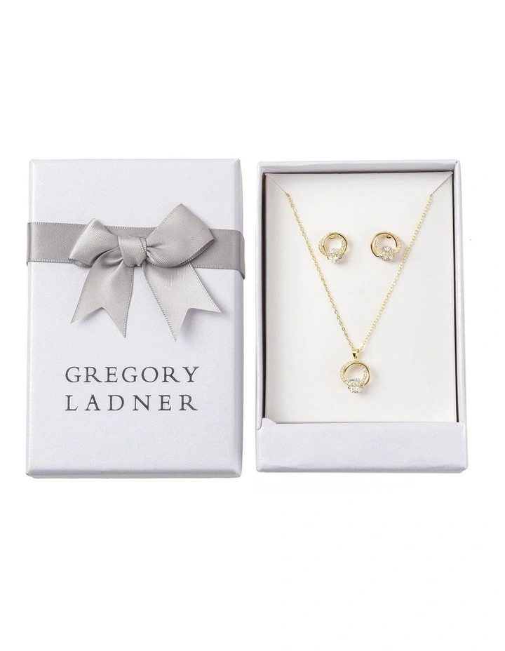 Gregory Ladner Double CZ Circle Earring And Necklace Set GJBF012M in Gold image 1