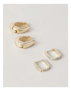 2 Pack Rectangle Huggies Earrings in Gold