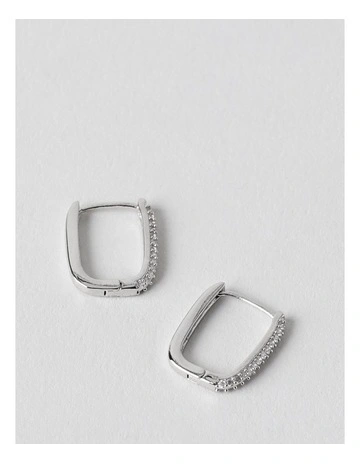 Rectangular Earring With Diamante Trim in Silver