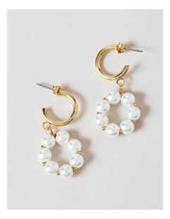 Pearl Loop Drop Hoop Earring in Gold