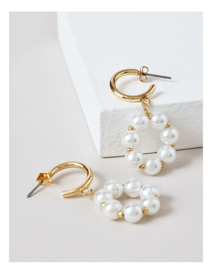 Pearl Loop Drop Hoop Earring in Gold image 3