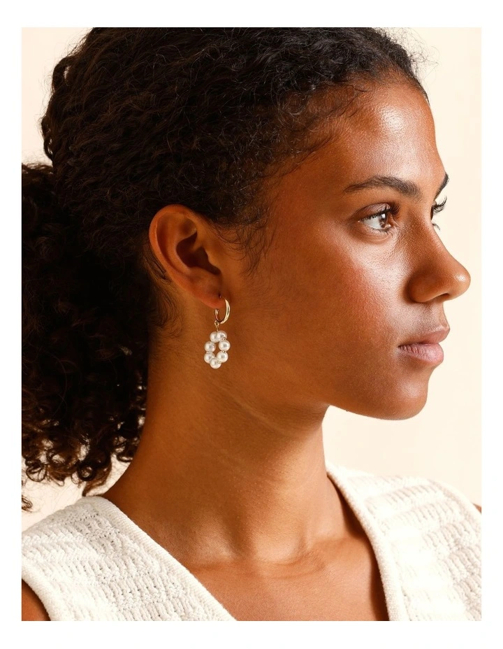 Pearl Loop Drop Hoop Earring in Gold image 4