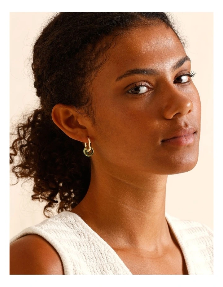 Coloured Disc Hoop Earring in Gold image 2