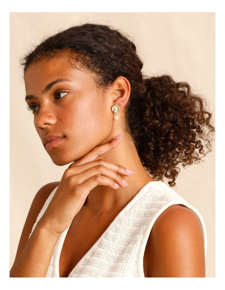 Flower Pearl Drop Earrings in Gold image 2