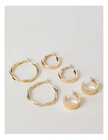Twist Hoop Earrings 3 Pack in Gold