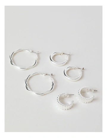 Twist Hoop Earrings 3 Pack in Silver