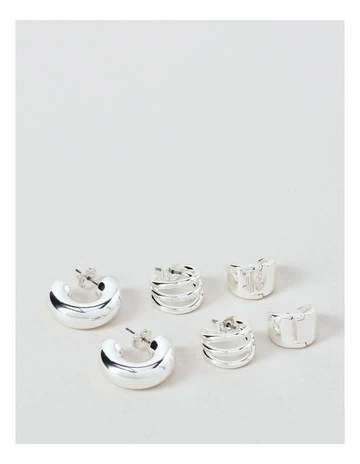 Multi Hoop Earrings 3 Pack in Silver