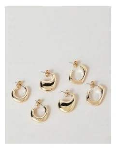 Wave Earrings 3 Pack in Gold