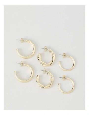Twist & Smooth Earrings 3 Pack in Gold