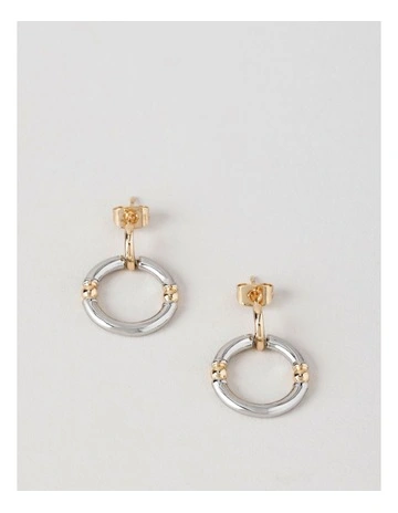 Two Tone Hoop Stud Earring in Gold