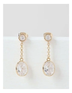 Medium Drop Diamante Stud Earring in Gold