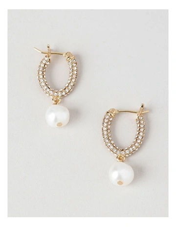 Pearl U-Shape Hoop Stud Earring in Gold