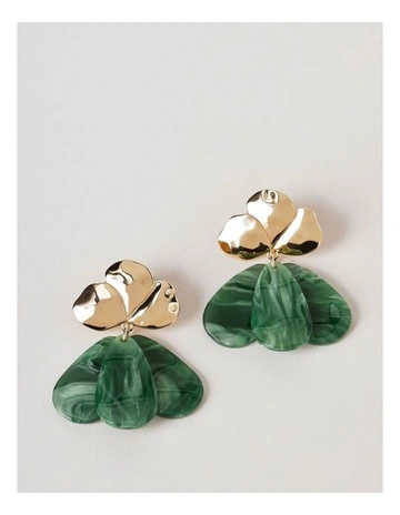 Floral Drop Earrings in Green