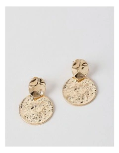 Beaten Sundisc Drop Earrings in Gold