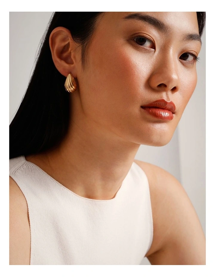 Small Etched Teardrop Earrings in Gold image 4