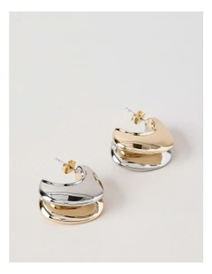 Curved Double Row Hoops in Mixed Metal