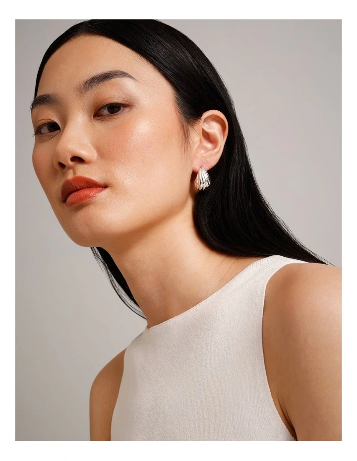Small Etched Teardrop Earrings in Silver image 2