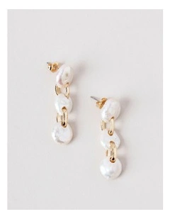 Pearl Link Drop Earrings in Gold