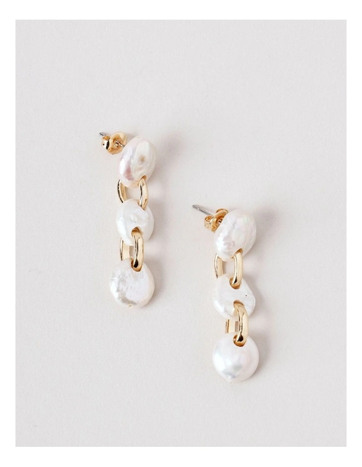 Pearl Link Drop Earrings in Gold image 1