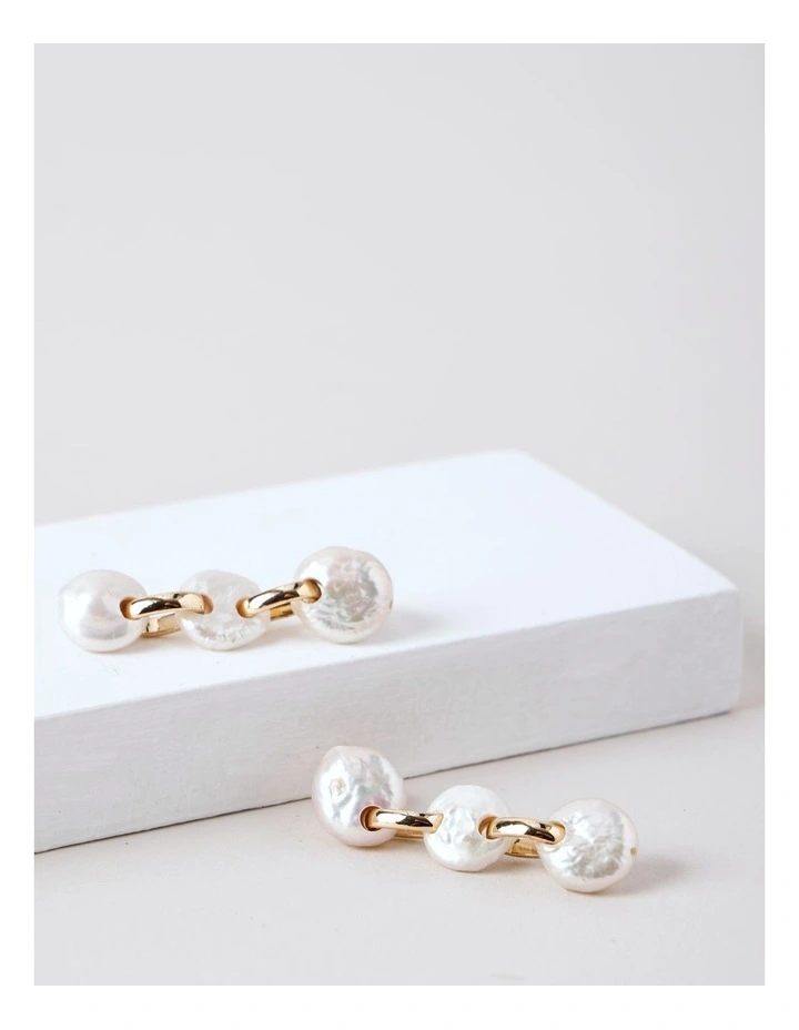 Pearl Link Drop Earrings in Gold image 3