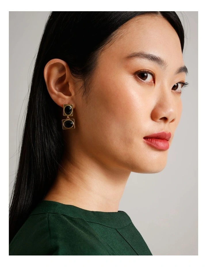 Gem Drop Earrings in Black image 2