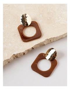 Square Cut Out Drop Earring in Gold