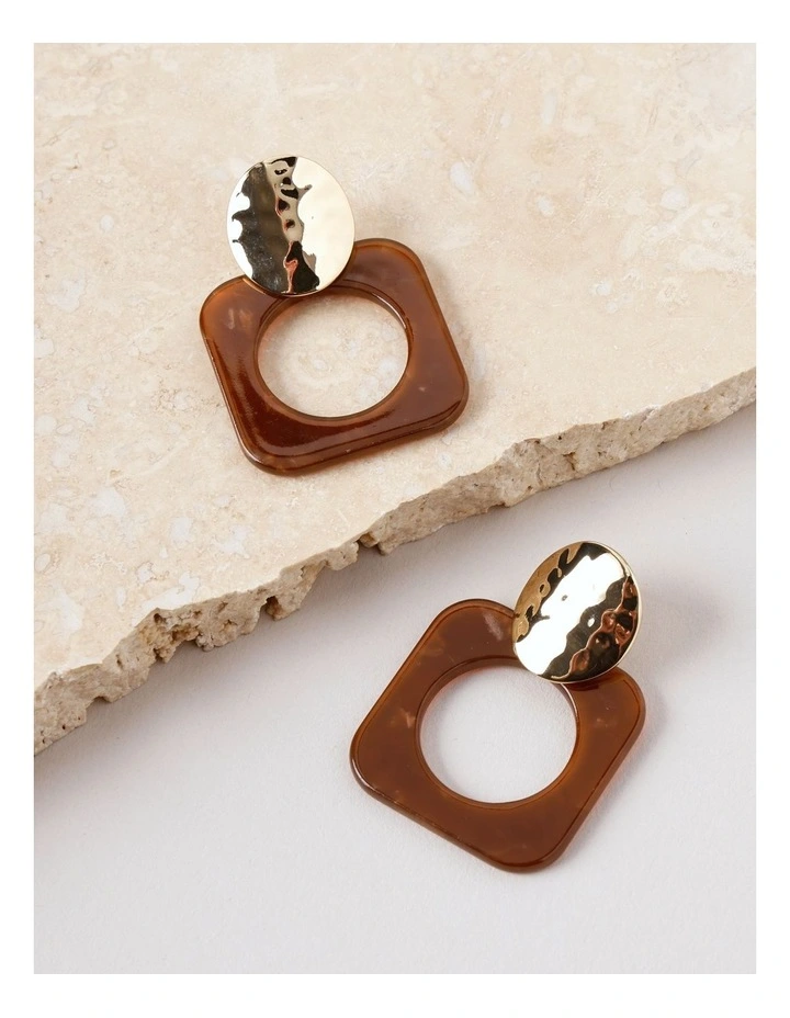 Square Cut Out Drop Earring in Gold image 1