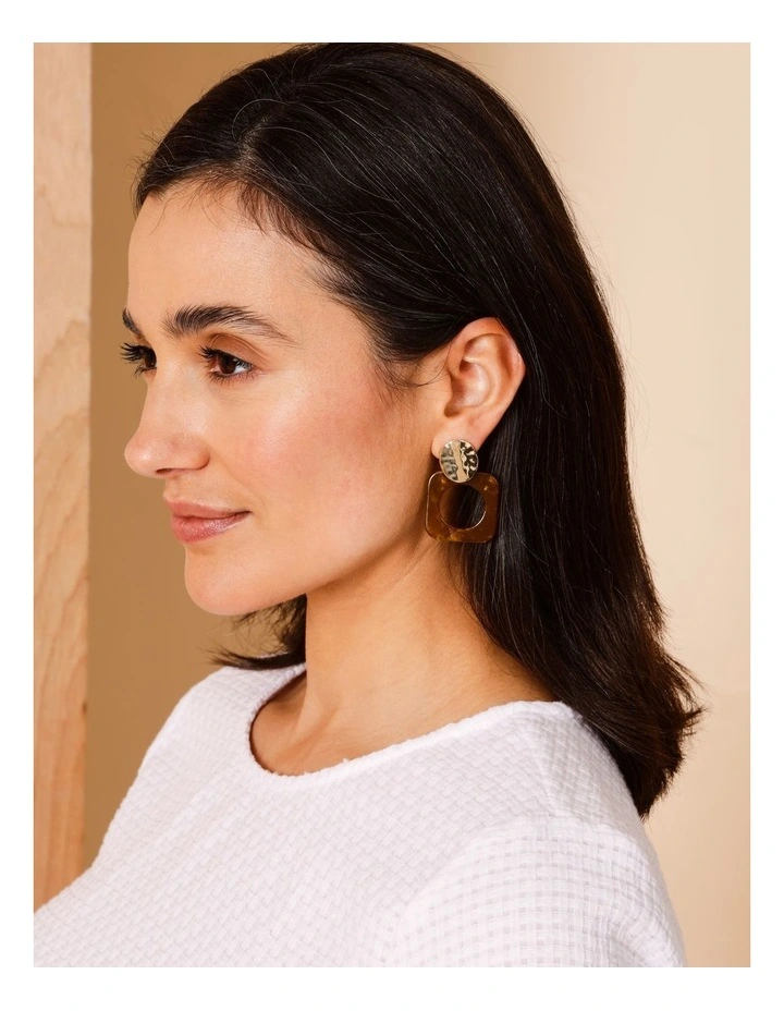 Square Cut Out Drop Earring in Gold image 2