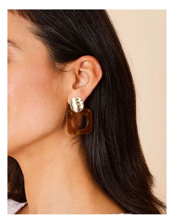 Square Cut Out Drop Earring in Gold image 4