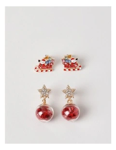 Santa Sleigh 2PK Earrings in Multi