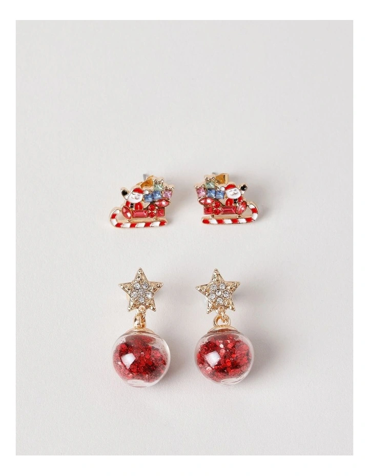 Santa Sleigh 2PK Earrings in Multi image 1