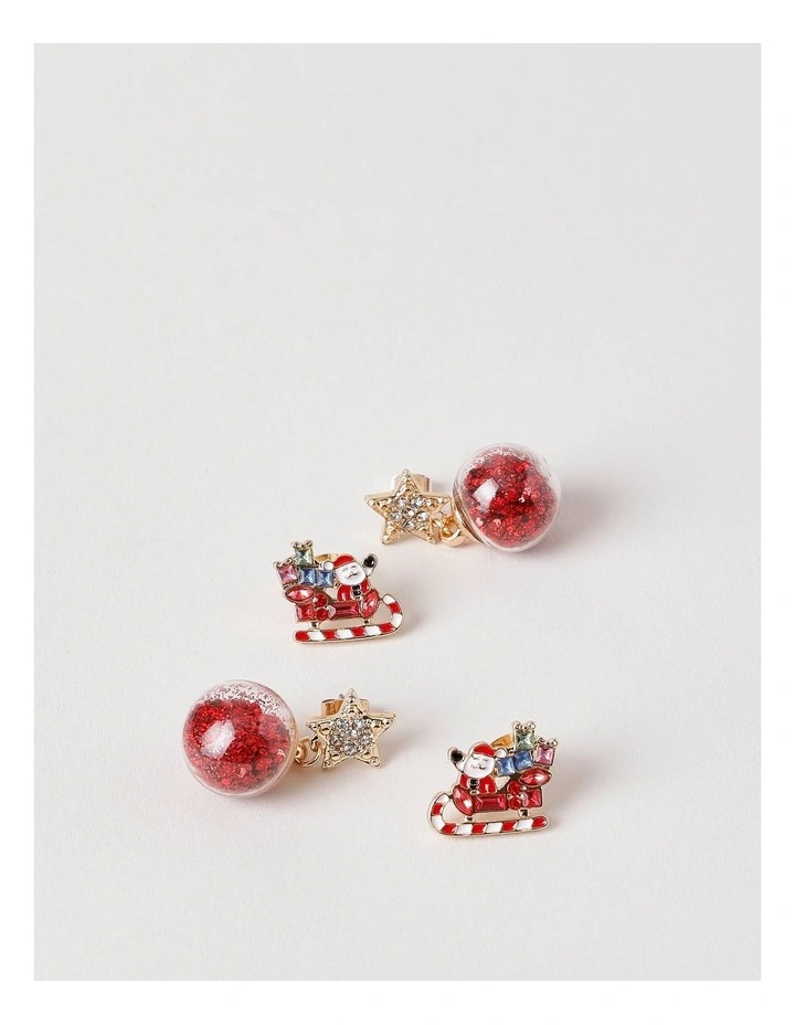 Santa Sleigh 2PK Earrings in Multi image 3
