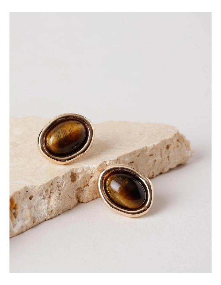 Amber Stone Earrings in Brown image 3