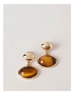 Tiger Eye Drop Earrings in Amber/Gold