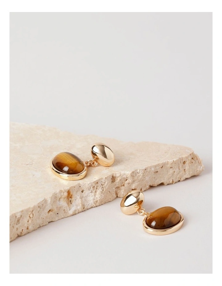 Tiger Eye Drop Earrings in Amber/Gold image 2