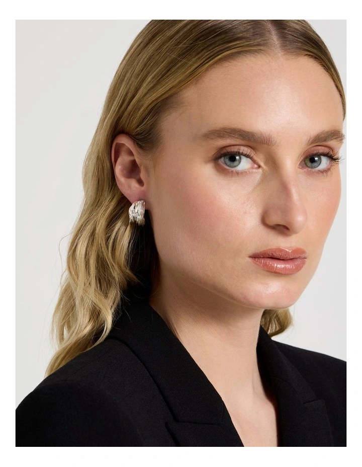 Textured Small Hoops in Silver image 2