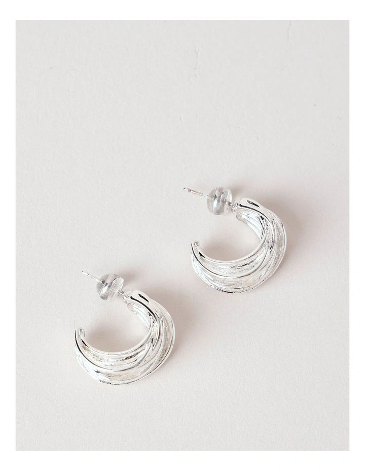 Textured Small Hoops in Silver image 3