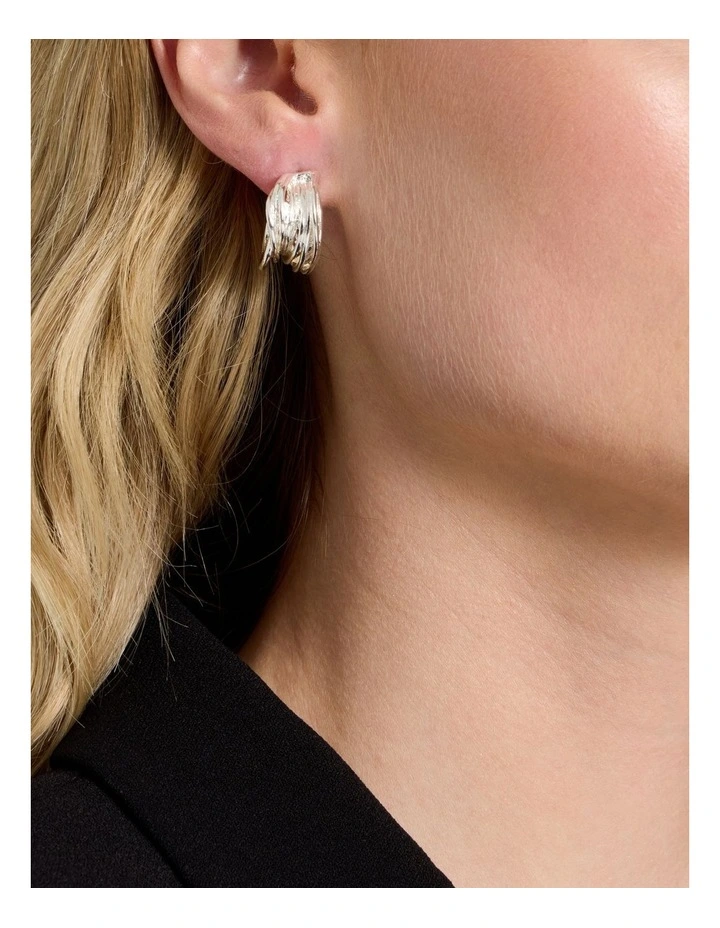 Textured Small Hoops in Silver image 4