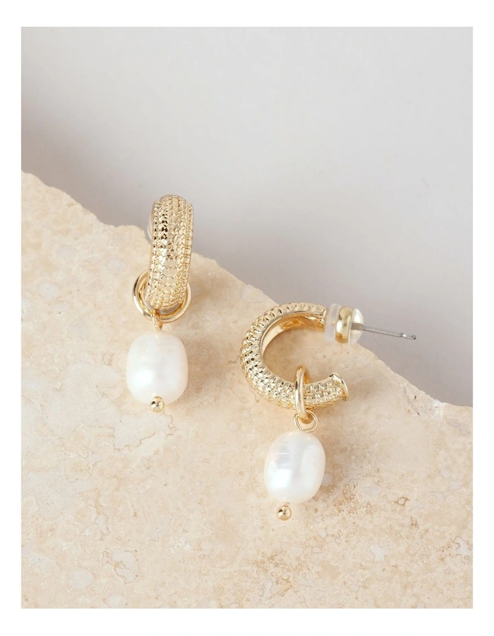 Textured Pearl Hoops in Gold image 1