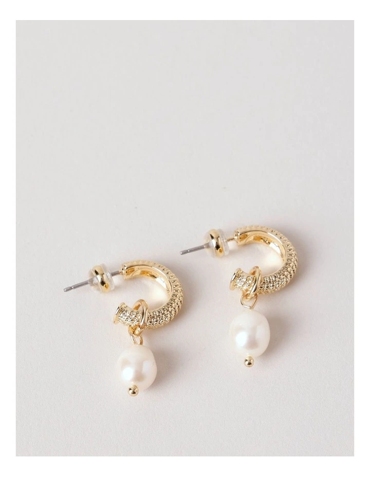 Textured Pearl Hoops in Gold image 1