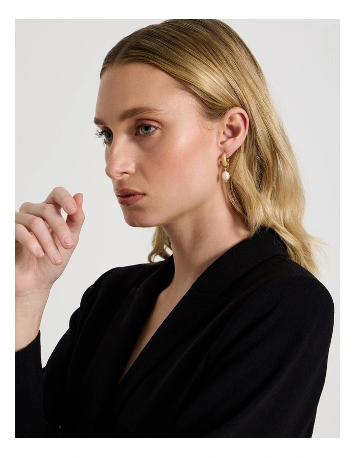 Textured Pearl Hoops in Gold image 2
