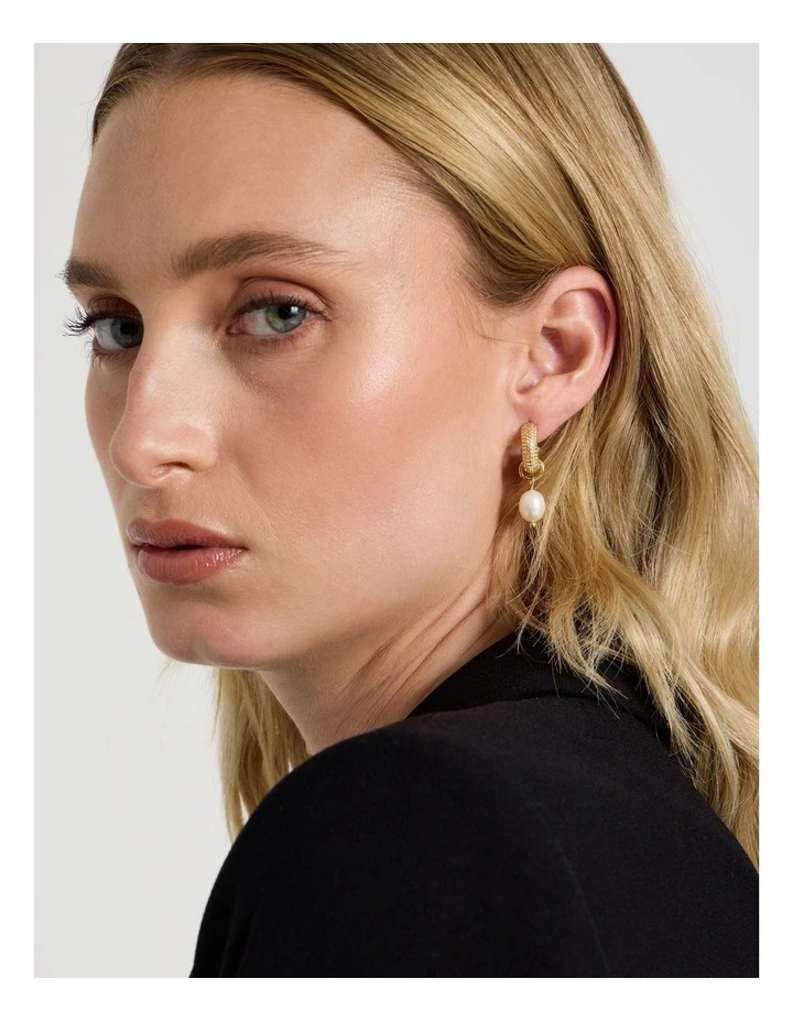 Textured Pearl Hoops in Gold image 4