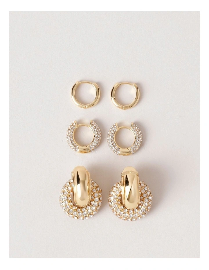 3-Pack Diamante Hoops in Gold image 1