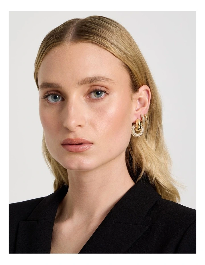 3-Pack Diamante Hoops in Gold image 2