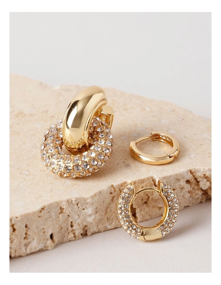 3-Pack Diamante Hoops in Gold image 3