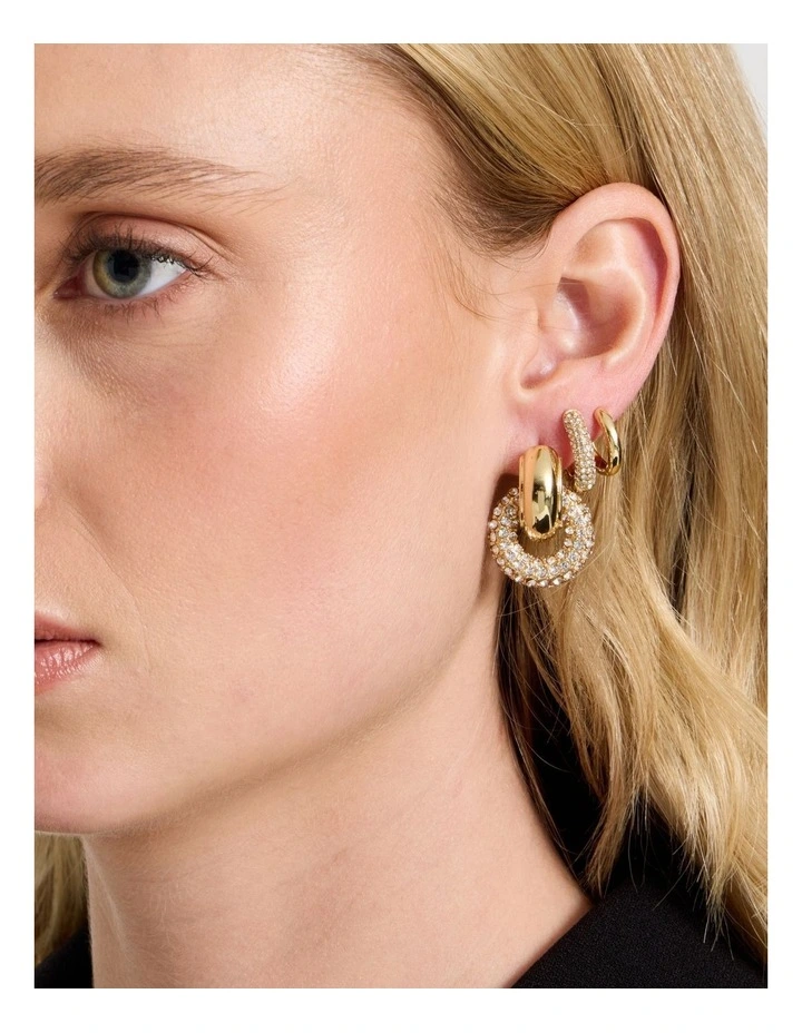 3-Pack Diamante Hoops in Gold image 4