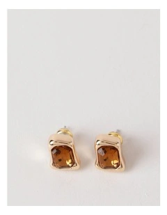 Topaz Jewel Studs in Brown/Gold