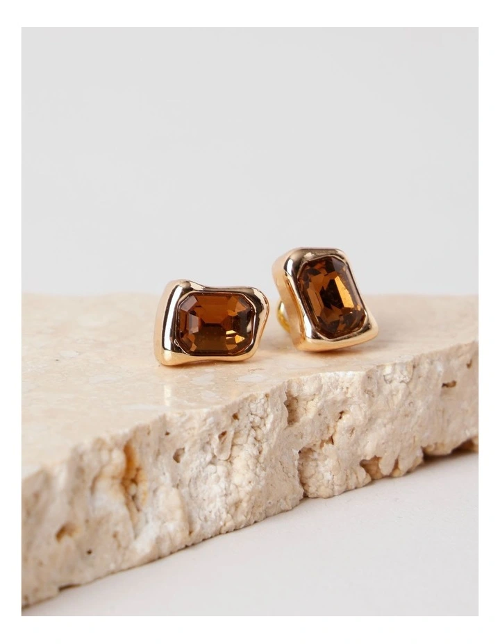Topaz Jewel Studs in Brown/Gold image 3